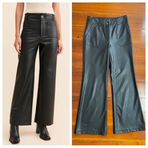 Maeve Anthropologie Faux Leather Pants Womens 4 Black Wide Leg High Rise